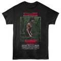 Black t-shirt with 'Rambo' movie poster design featuring Sylvester Stallone.