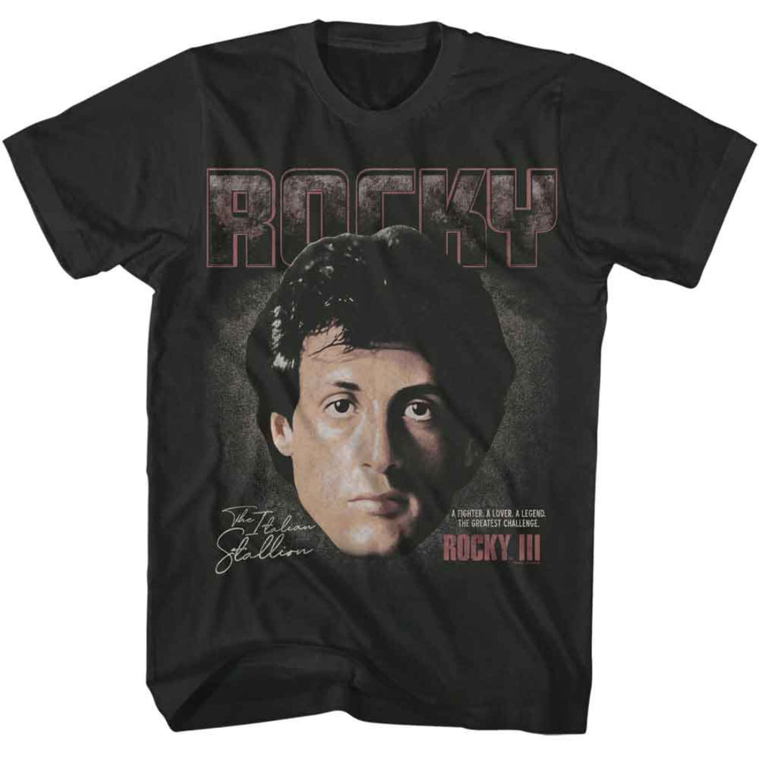 Black t-shirt with Rocky Balboa graphic and 'Rocky III' text on a white background