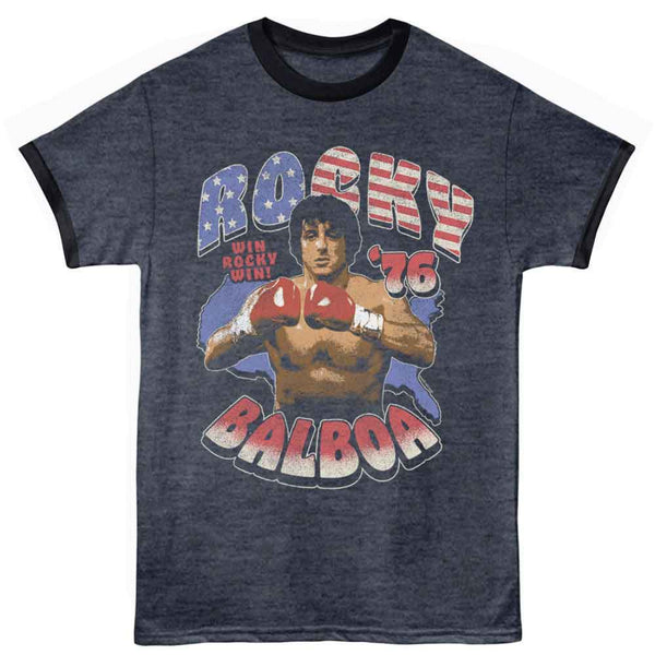 T-shirt with Rocky Balboa graphic and text on a white background