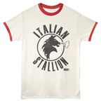 T-shirt with 'Italian Stallion' graphic and red trim on a white background