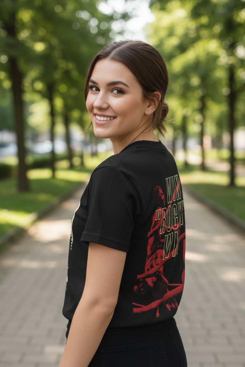WOMAN WEARING ROCKY TEE RK5658S, RK5658M, RK5658L, RK5658XL, RK5658XXL, RK5658XXXL, RK5658XXXXL, RK5658XXXXXL