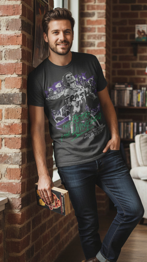 MAN WEARING RETURN OF THE LIVING DEAD TRASH SHIRT RLD535S, RLD535M, RLD535L, RLD535XL, RLD535XXL