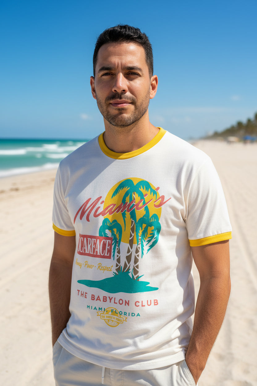 MAN WEARING SCARFACE MOVIE RINGER TEE SF5259-211S, SF5259-211M, SF5259-211L, SF5259-211XL, SF5259-211XXL