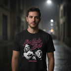 Man wearing a SIlence of the Lambs black t-shirt with graphic design and text in a dark alleyway. SOL577S, SOL577M, SOL577L, SOL577XL, SOL577XXL, SOL577XXXL, SOL577XXXXL, SOL577XXXXXL