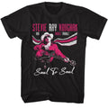Black t-shirt with Stevie Ray Vaughan graphic design on a white background