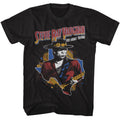 Black t-shirt with Stevie Ray Vaughan graphic design on a white background