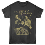 Black t-shirt with vintage-style Elvis Presley graphic and 'Sun Records' logo on a white background.