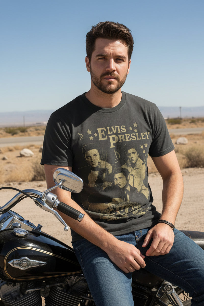 man wearing Elvis shirt SUNE521S, SUNE521M, SUNE521L, SUNE521XL, SUNE521XXL
