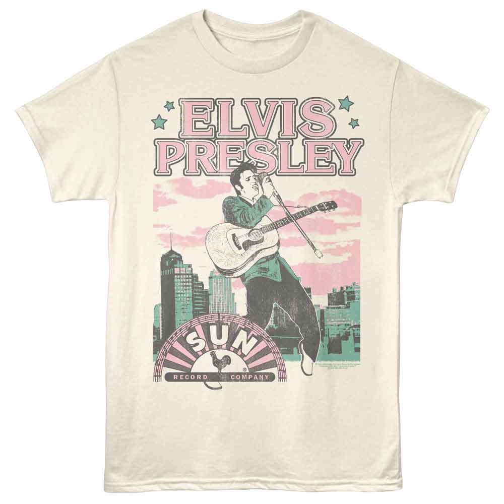 T-shirt with Elvis Presley graphic and 'Sun Records' logo on a white background
