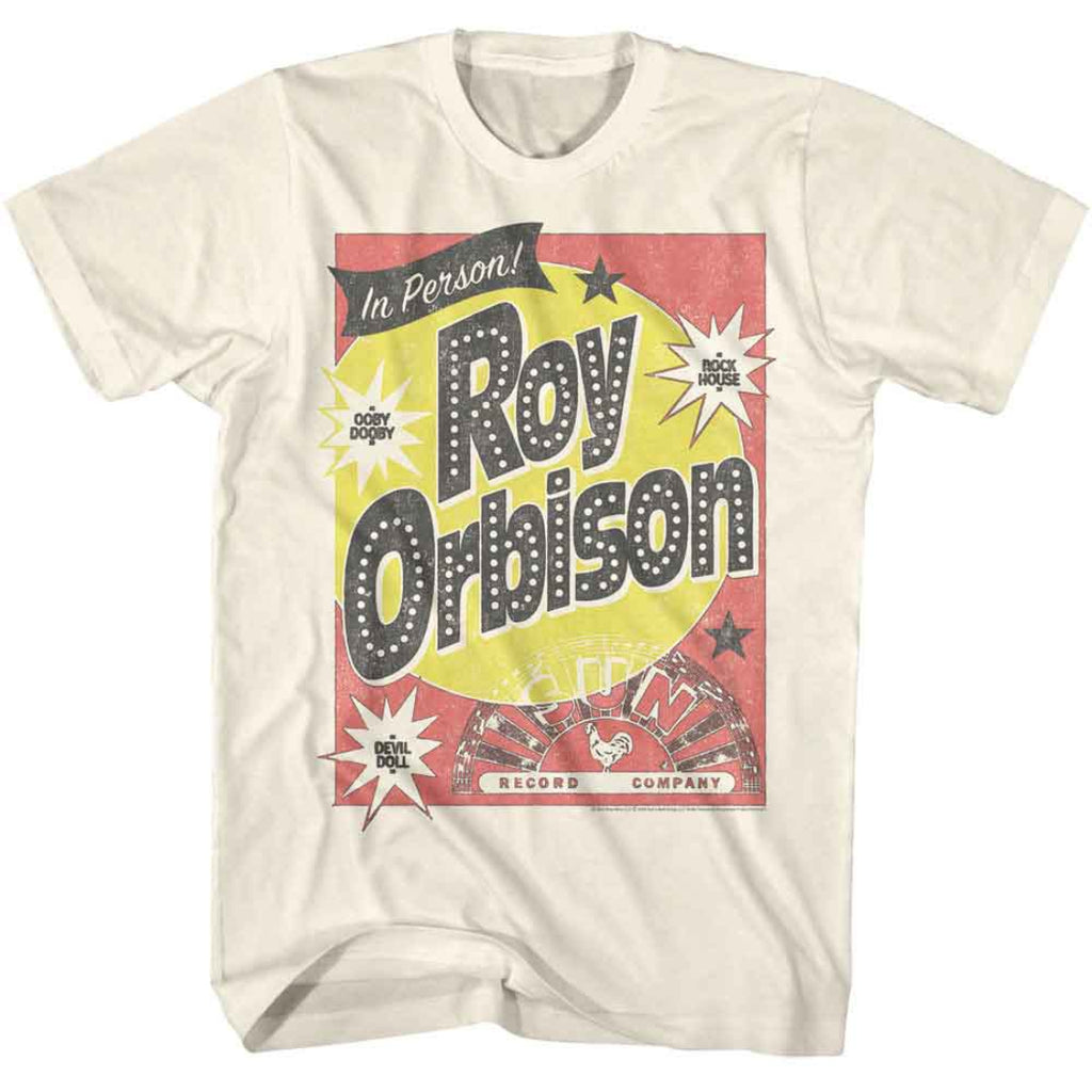 T-shirt with a vintage-style graphic of Roy Orbison on a white background