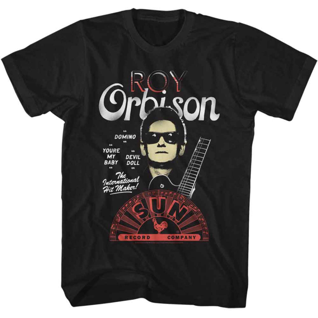 Black t-shirt with Roy Orbison graphic design featuring his name and a guitar.