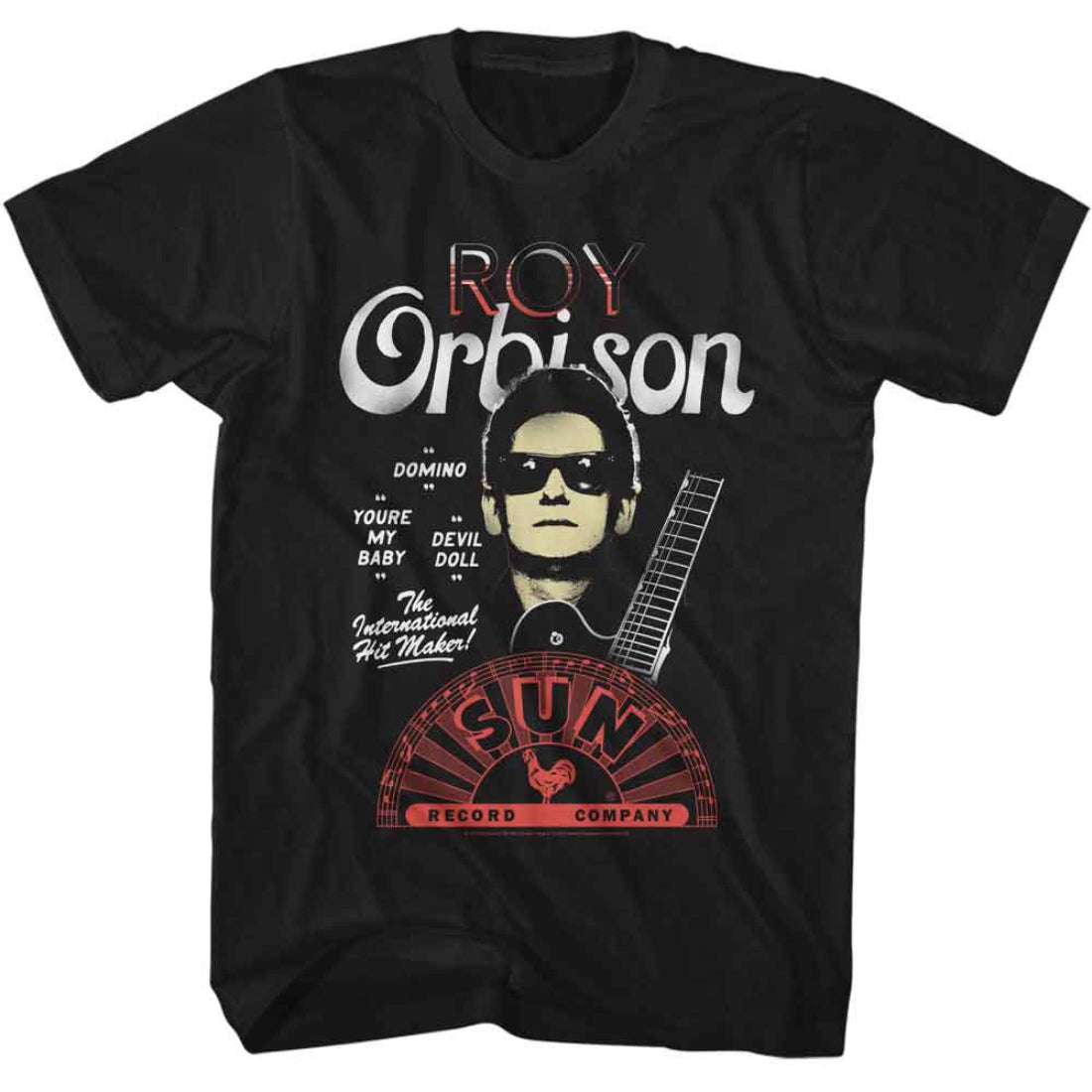 Black t-shirt with Roy Orbison graphic design featuring his name and a guitar.