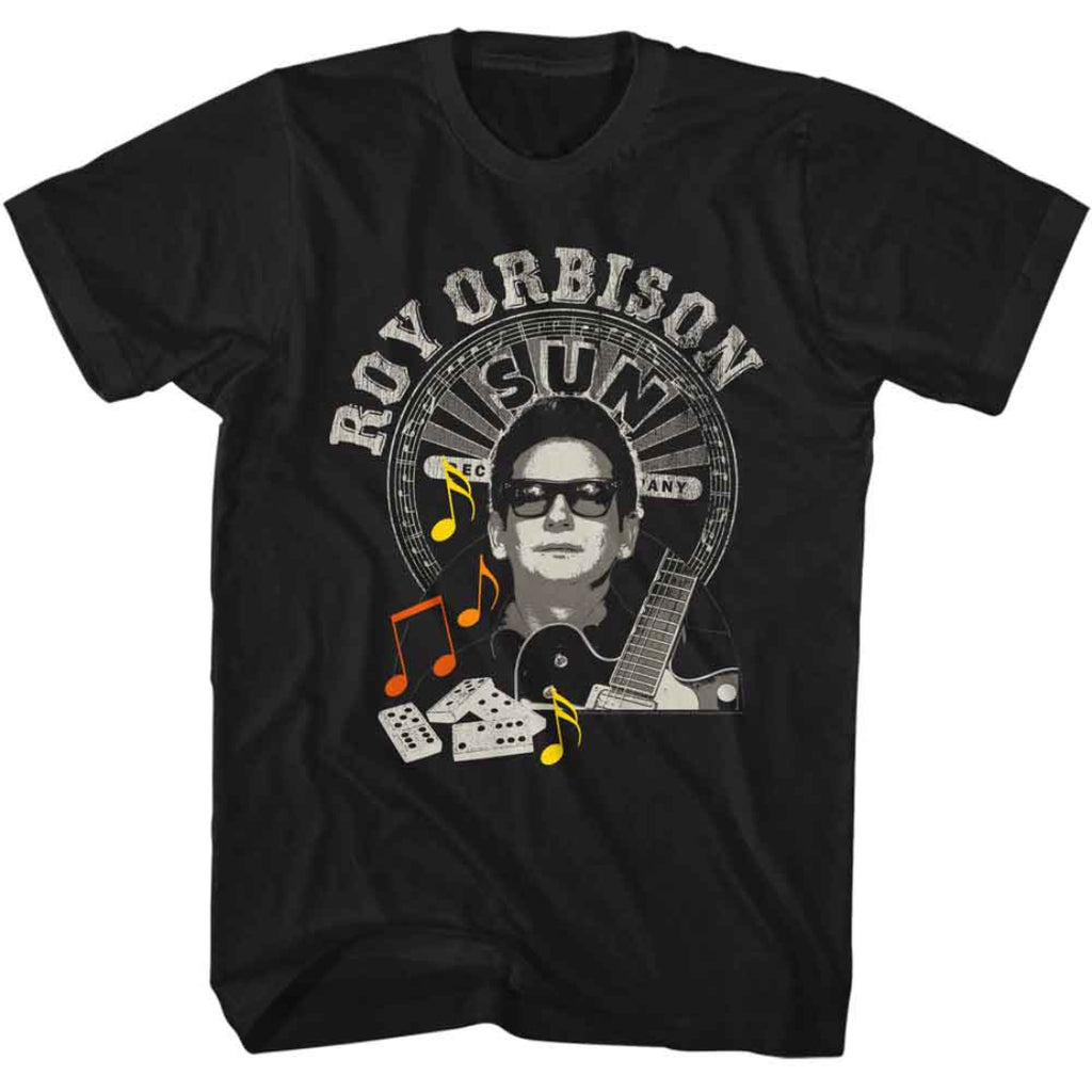 Black t-shirt with a graphic of Roy Orbison and the Sun Records logo.