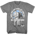 Gray Tommy Boy t-shirt with a graphic of two men and text 'Does this suit make me look fat? No, your face does.' on a white background.