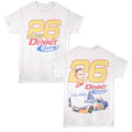 White Talladega Nights t-shirt with '26 Dennit Racing' design on front and back