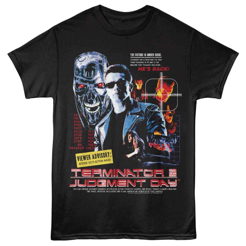 Black t-shirt with 'Terminator Judgment Day' graphic design featuring a robot and a person.