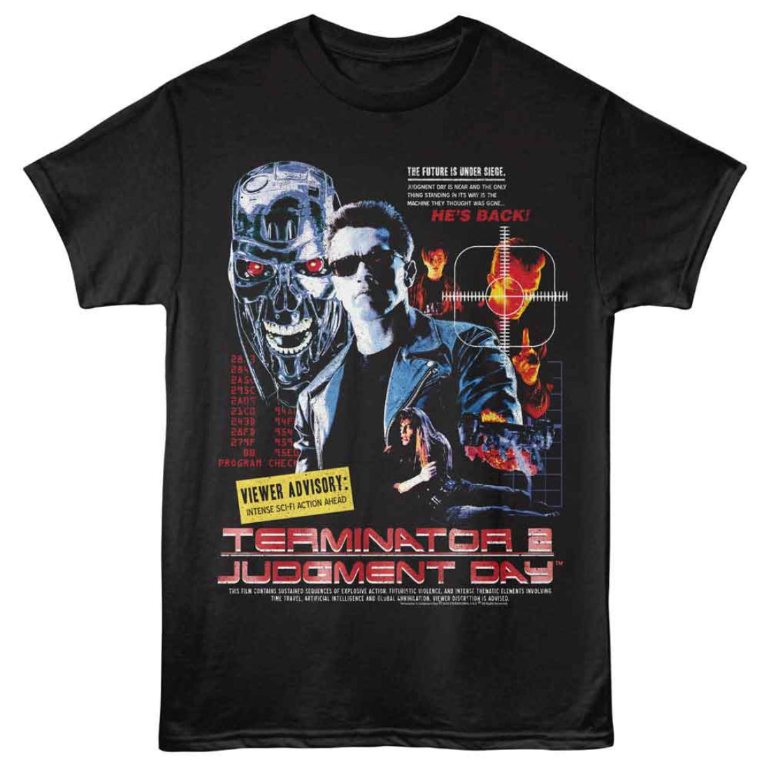 Black t-shirt with 'Terminator Judgment Day' graphic design featuring a robot and a person.
