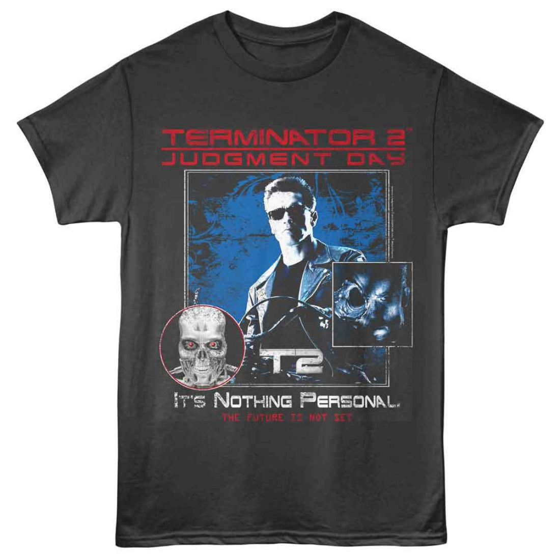 Black t-shirt with 'Terminator 2 Judgment Day' graphic design featuring a robot and text.