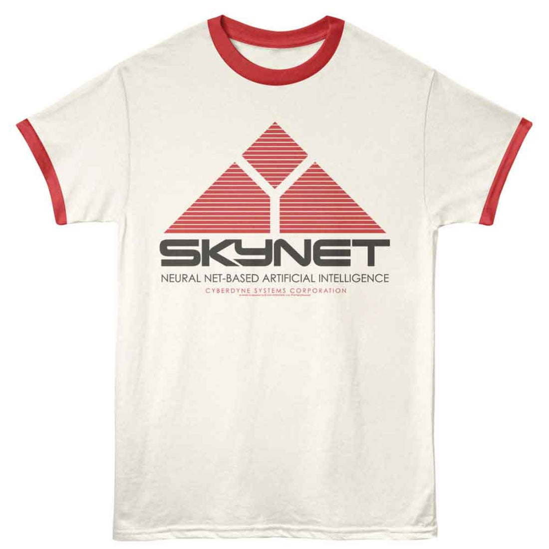 TERMINATOR 2 Terminator - T2 Skynet Logo Vintage White Ringer T-Shirt - Small