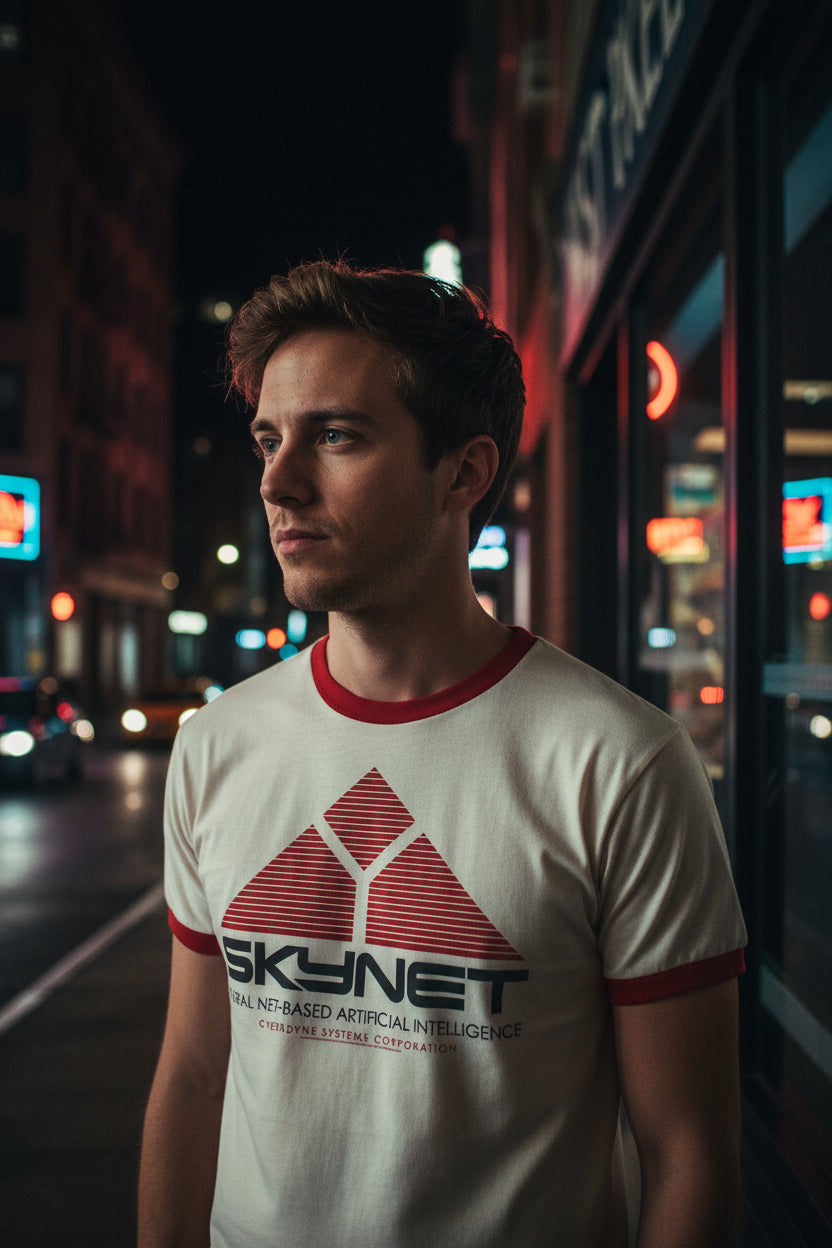 MAN WEARING TERMINATOR MOVIE RINGER TEE TERT514-211S, TERT514-211M, TERT514-211L, TERT514-211XL, TERT514-211XXL