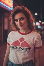 WOMAN WEARING TERMINATOR RINGER TEE TERT514-211S, TERT514-211M, TERT514-211L, TERT514-211XL, TERT514-211XXL