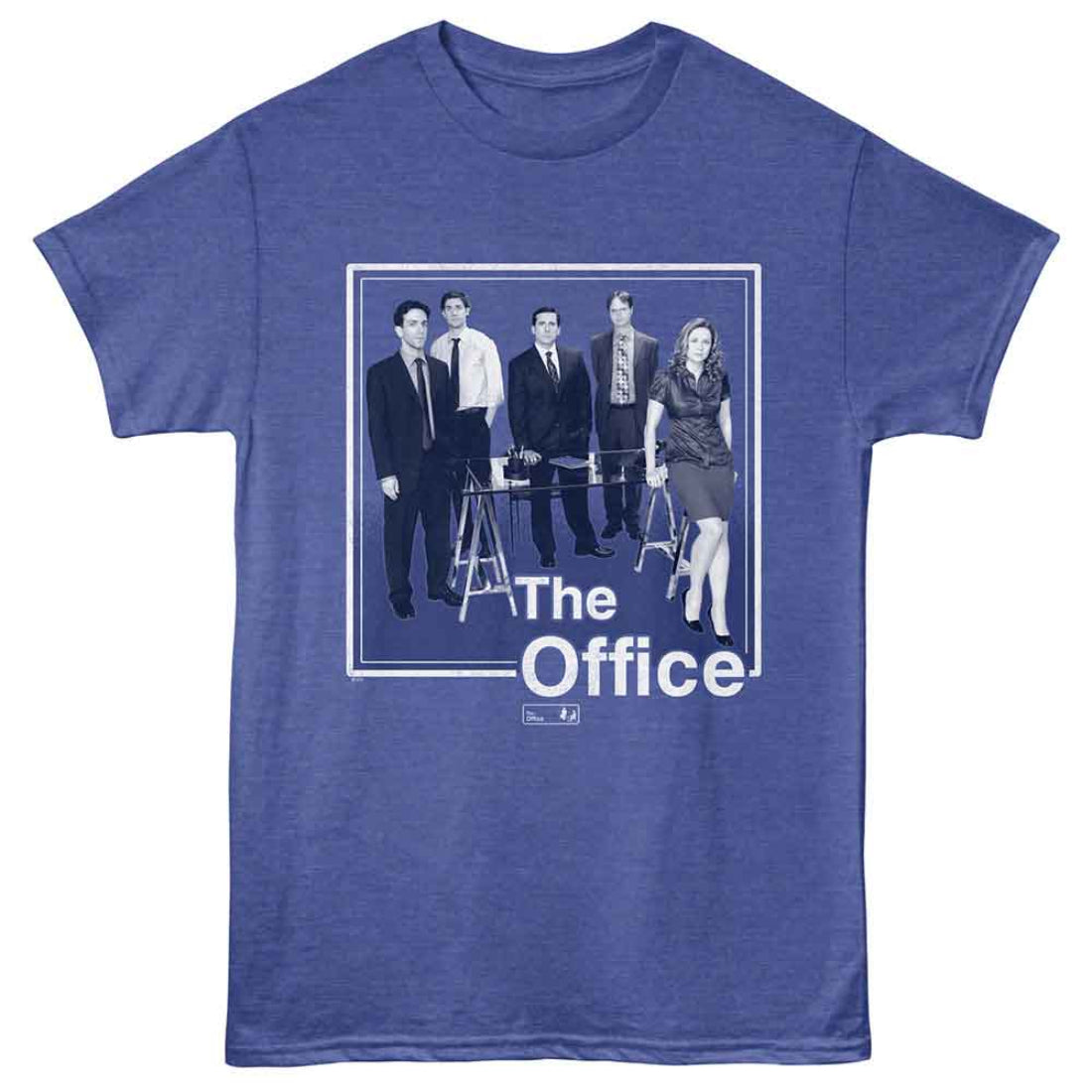 Blue t-shirt with 'The Office' graphic featuring characters and logo on a white background