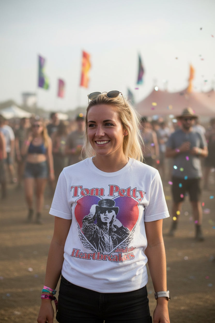 WOMAN WEARING TOM PETTY TEE TPH516S, TPH516M, TPH516L, TPH516XL, TPH516XXL, TPH516XXXL, TPH516XXXXL, TPH516XXXXXL