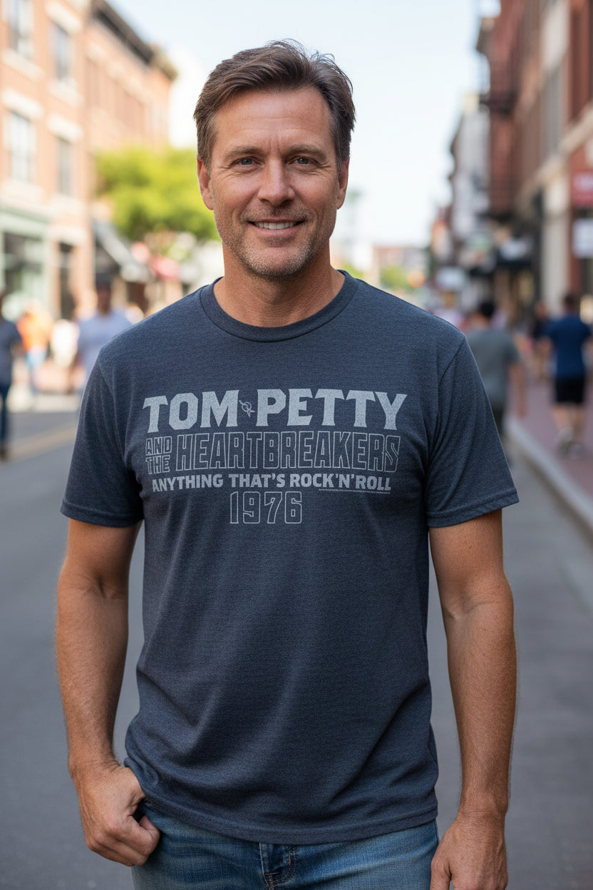 man wearing Tom Petty tee TPH524S, TPH524M, TPH524L, TPH524XL, TPH524XXL, TPH524XXXL, TPH524XXXXL, TPH524XXXXXL