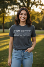 woman wearing tom petty tee TPH524S, TPH524M, TPH524L, TPH524XL, TPH524XXL, TPH524XXXL, TPH524XXXXL, TPH524XXXXXL