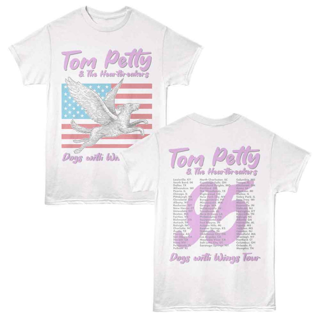 White t-shirt with Tom Petty & The Heartbreakers design featuring an American flag and dove.