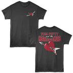 Black t-shirt with 'Tom Petty and the Heartbreakers' design on a white background