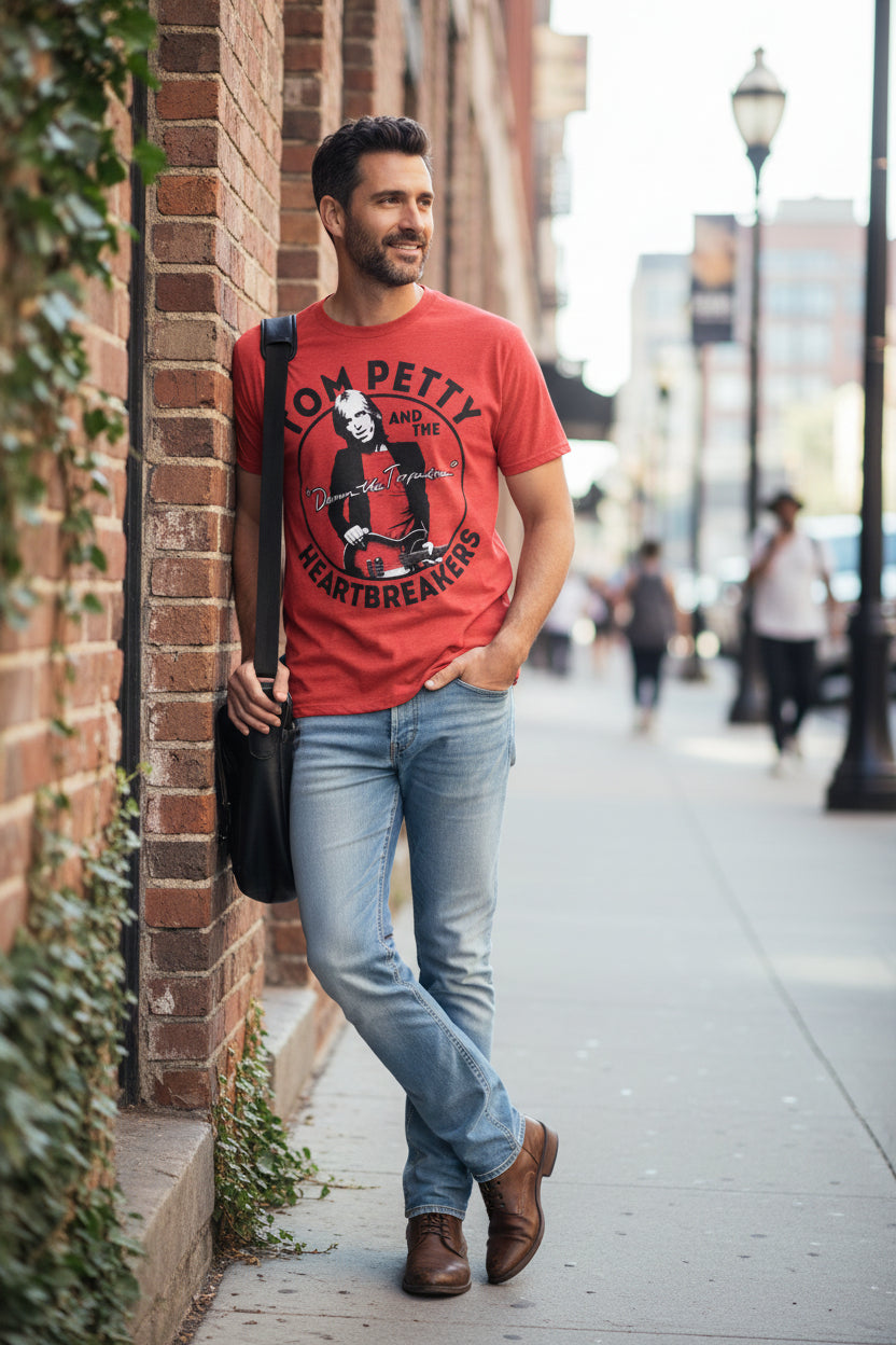 man wearing tom petty tee TPH551S, TPH551M, TPH551L, TPH551XL, TPH551XXL, TPH551XXXL, TPH551XXXXL, TPH551XXXXXL