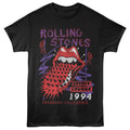 Black t-shirt with Rolling Stones graphic design featuring a tongue and lips logo.
