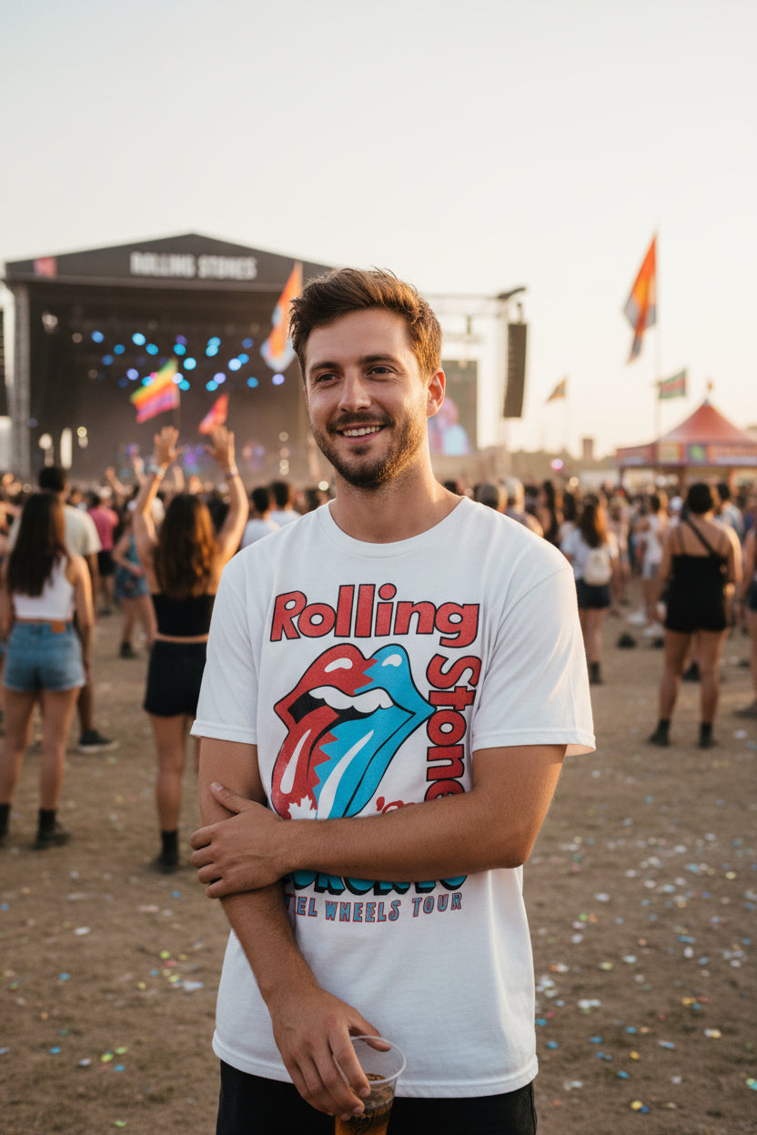 MAN WEARING ROLLING STONES TEE TRS535S, TRS535M, TRS535L, TRS535XL, TRS535XXL, TRS535XXXL, TRS535XXXXL, TRS535XXXXXL