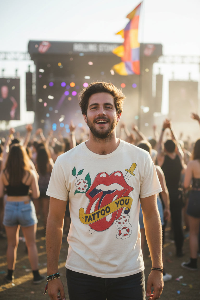 MAN WEARING ROLLING STONES TATTOO YOU TEE TRS536S, TRS536M, TRS536L, TRS536XL, TRS536XXL, TRS536XXXL, TRS536XXXXL