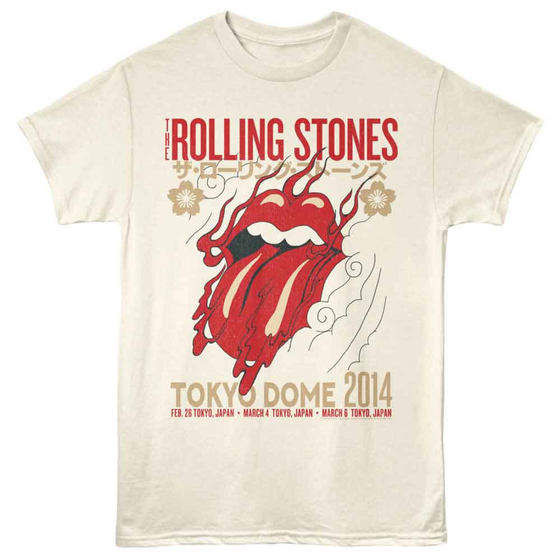 Rolling Stones t-shirt with red graphic and text on a white background
