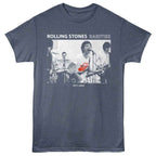 Blue t-shirt with Rolling Stones graphic and text on a white background