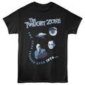 Black t-shirt with 'The Twilight Zone' graphic design featuring a UFO, eye, and character.