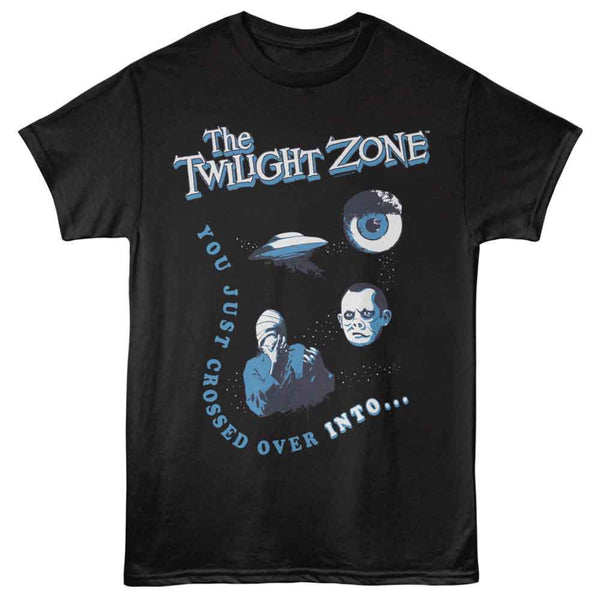 Black t-shirt with 'The Twilight Zone' graphic design featuring a UFO, eye, and character.