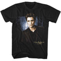 Black t-shirt with a graphic of a person and 'The Twilight Saga' text on a white background
