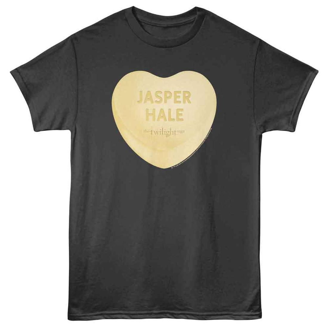 Black Twilight  t-shirt with a gold heart-shaped logo and text on a white background
