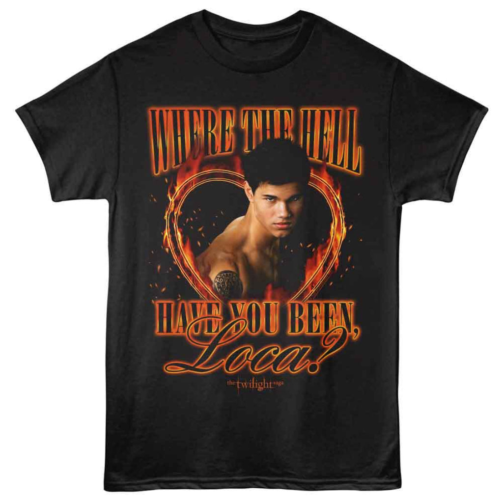 Black Twilight t-shirt with graphic design featuring a person and text on a white background