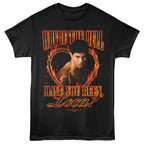Black Twilight t-shirt with graphic design featuring a person and text on a white background