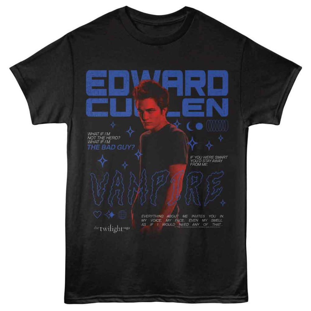 Black t-shirt with 'Edward Cullen Vampire' graphic design on a white background