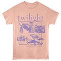 Pink t-shirt with 'twilight' graphic design on a white background
