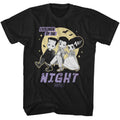 Black t-shirt with cartoon characters and 'Children of the Night' text on a white background