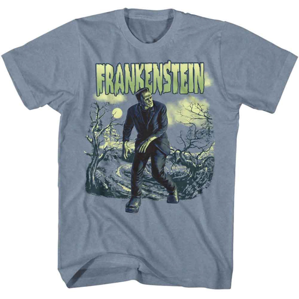 Gray t-shirt with Frankenstein graphic and 'Frankenstein' text on a white background