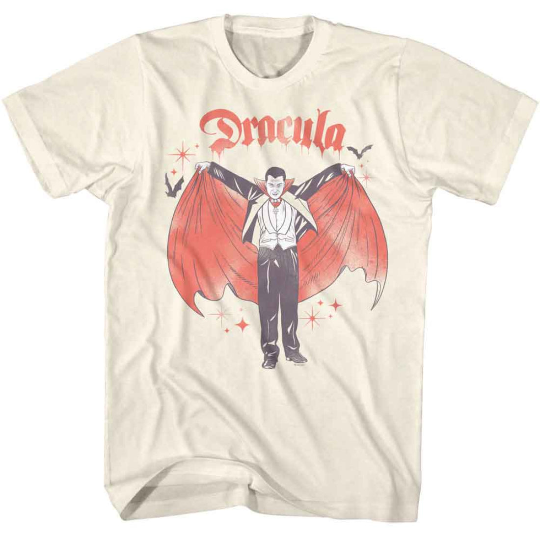 T-shirt with a graphic of a character in a red cape and 'Dracula' text on a white background