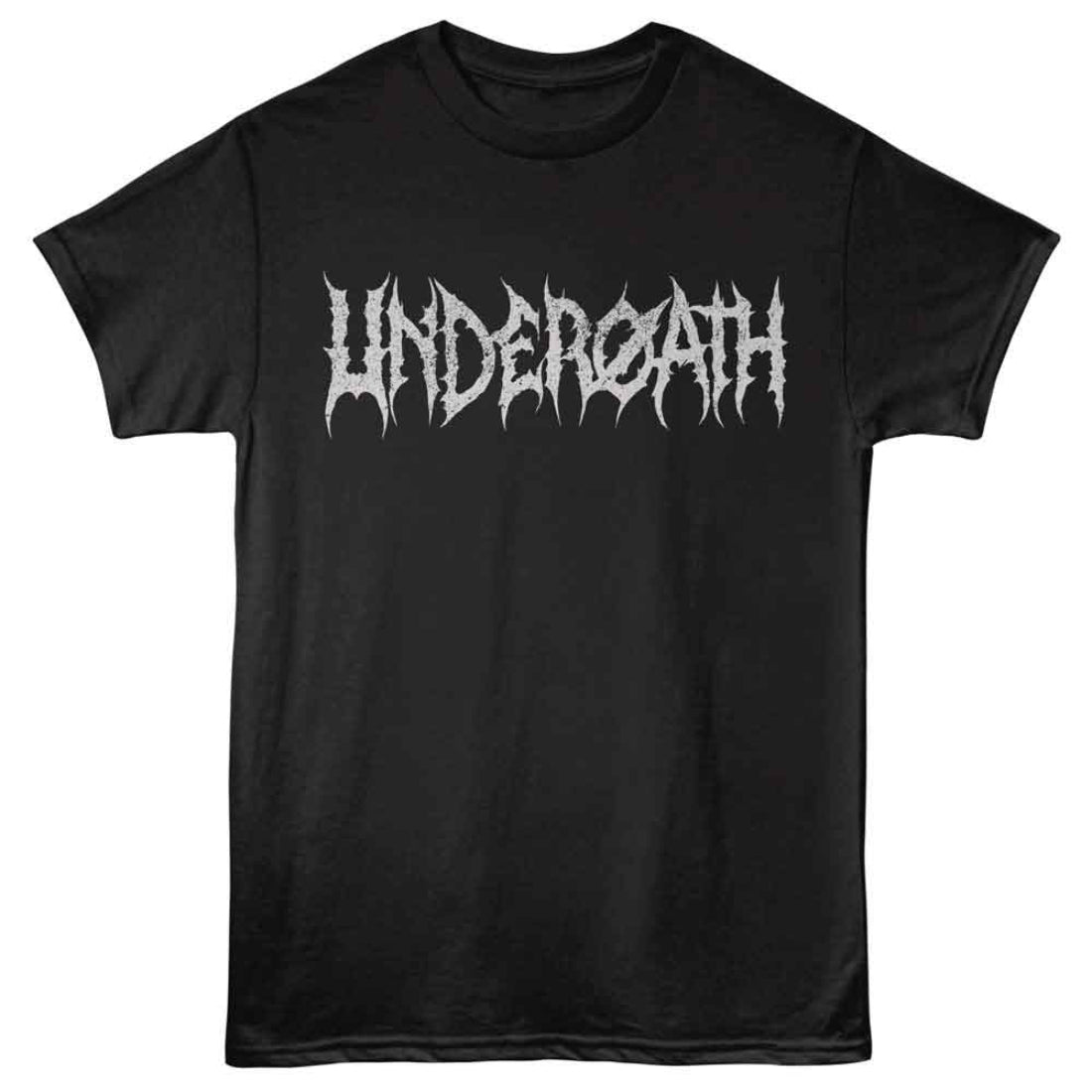 Black t-shirt with 'Underoath' logo on a white background
