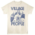 Beige t-shirt with 'Village People' graphic design on a white background